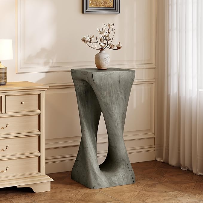 ø12.5'' Square Side Table End Table for Living Room, Modern Farmhouse Style, Magnesium Oxide & Lightweight Concrete Material for Indoor & Outdoor, No Assembly, Wood Grain, Gray