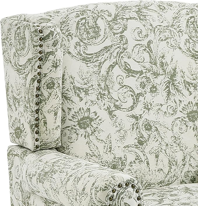 Lumibee High Back Accent Chair, Armchair in Fabric, Comfy Upholstered Wingback Single Sofa Reading Chair with Solid Wood Legs for Living Room,Bedroom,Office-Rococo Green