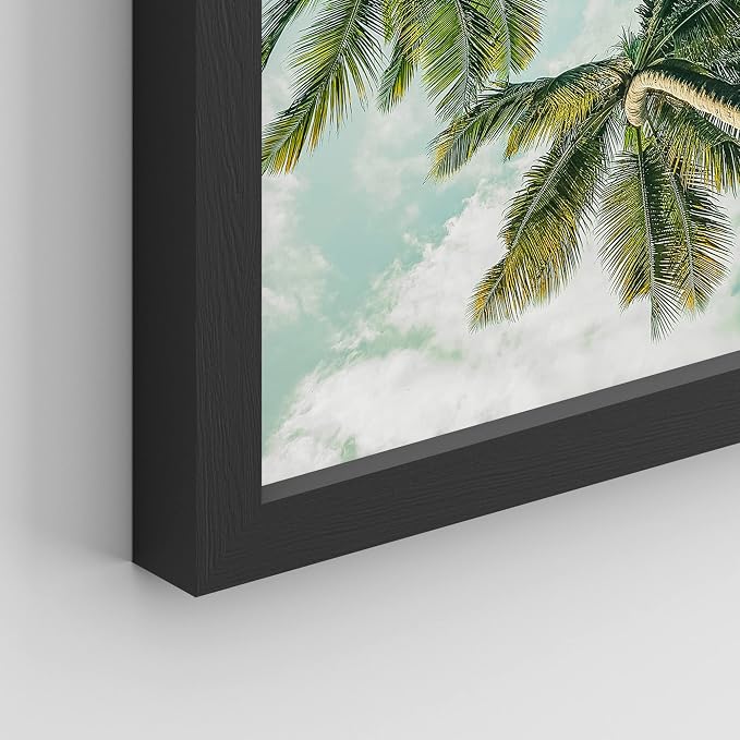 SIGNWIN Framed White Topical Teal Sky Palm Tree Beach Ocean Seaside Wall Art, Set of 4 Landscape Colorful Wall Decor Prints, Nature Wilderness Wall Décor for Living Room, Bedroom - 11"x14" Black
