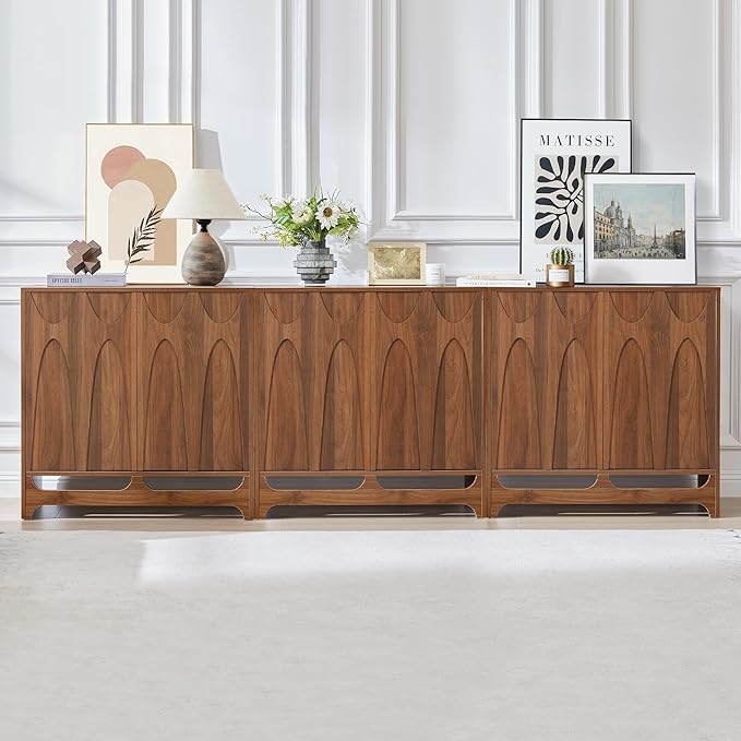 Sideboard Buffet Cabinet with Storage Set of 3, 94.5” Mid Century Modern Storage Cabinet with Adjustable Shelf and 6 Doors for Dining Room, Living Room,Entry