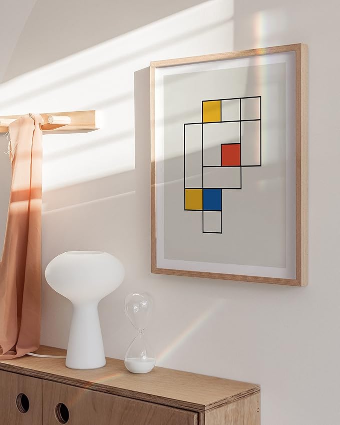 HAUS AND HUES Bauhaus Modern Mid Century Wall Art Print - Geometric Wall Art Decor, Retro Wall Art, Abstract Mid Century Wall Decor, Modern Art Print (Beige Frame, 12x16)