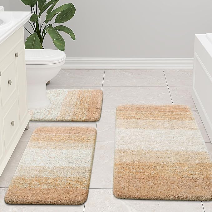 Arotive Microfiber Bathroom Rugs, Shaggy Soft and Absorbent Bath Rug, Non-Slip, Thick Plush Machine Washable Dry Bath Mats for Bathroom, Tub and Shower, 47x17, Beige, Rectangular