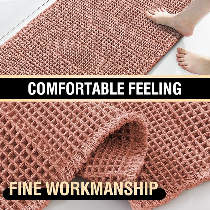 H.VERSAILTEX Upgraded Waffle Bath Mat Super Absorbent Non Slip Bath Rug Soft Pink 24" x 36"