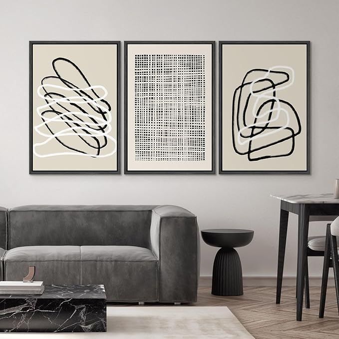 SIGNWIN Framed Canvas Print Wall Art Set Grunge Watercolor Paint Strokes Abstract Shapes Cozy Neutral Modern Art Decorative Boho Relax/Zen Nordic for Living Room, Bedroom, Office - 24"x36"x3 Black