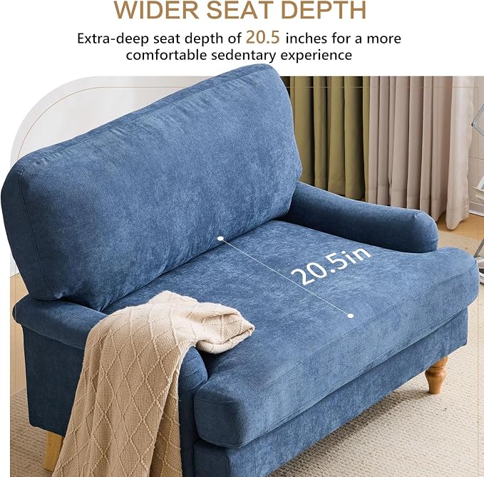Bezseller Oversized Accent Chair Indoor, 46" W Large Upholstered Single Sofa Chair and Wood Legs, Big Comfy Armchair Leisure Lounge for Living Room, Bedroom, Apartment, Reading Room(Blue)