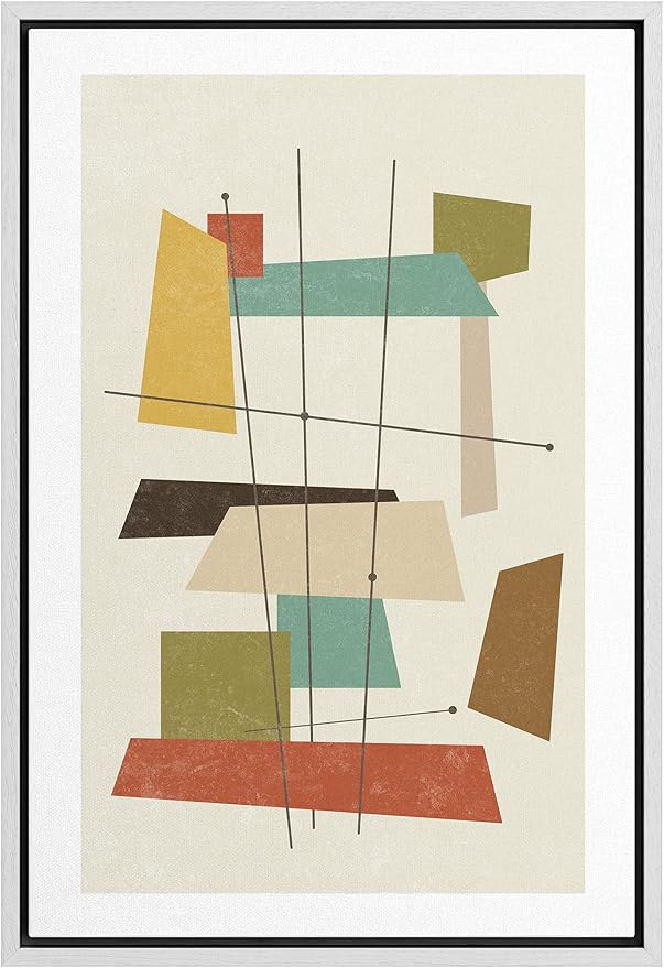 Woodrose Framed Canvas Print Wall Art 1960s Geometric Mid-Century Squares Abstract Shapes Illustrations Modern Minimalist Chic Relax/Calm Multicolor for Living Room, Bedroom, Office - 24"x36" White