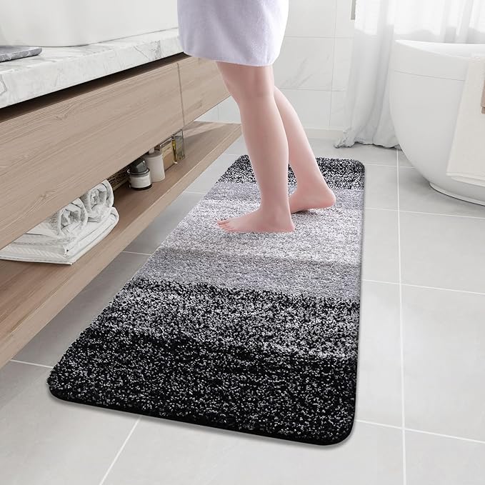 Arotive Microfiber Bathroom Rugs, Shaggy Soft and Absorbent Bath Rug, Non-Slip, Thick Plush Machine Washable Dry Bath Mats for Bathroom, Tub and Shower, 59x20, Black, Rectangular