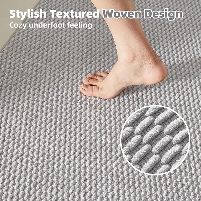Bathroom Runner Rug, Long Bath Mat Washable Thin Quick Dry Low Pile Bathroom Runner Rugs 24 x 60 Non Slip, Light Grey 24"x60"