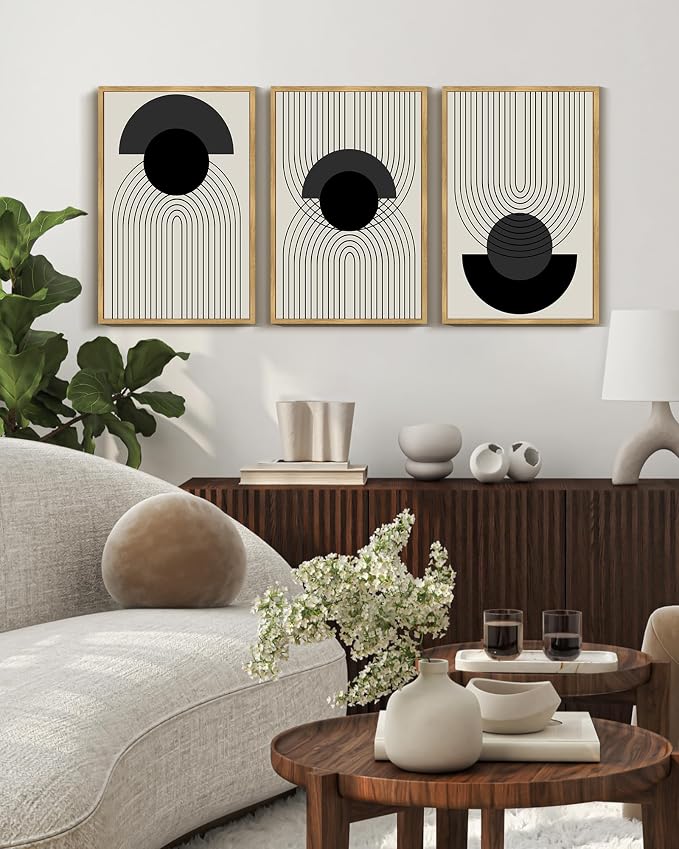 Drsoum Black Boho Wall Art Framed Modern Decor Bohemian Wall Decor Abstract Geometry Lines Prints Ready to Hang 16x24in Natural Framed
