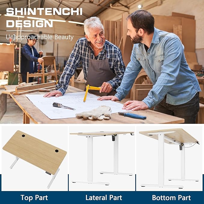 Shintenchi Standing Desk, 55x24 Inch Height Adjustable Electric Sit Stand up Desk, Ergonomic Rising Computer Table, Modern Lift Gaming Desk Workstation for Home Office, White