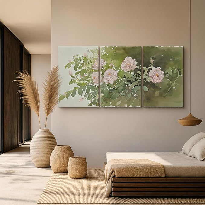 wall26 Canvas Print Wall Art Set Blush Pink Rose Garden Botanical Decorative Minimal Relax/Zen for Living Room, Bedroom, Office - 24"x36" x 3