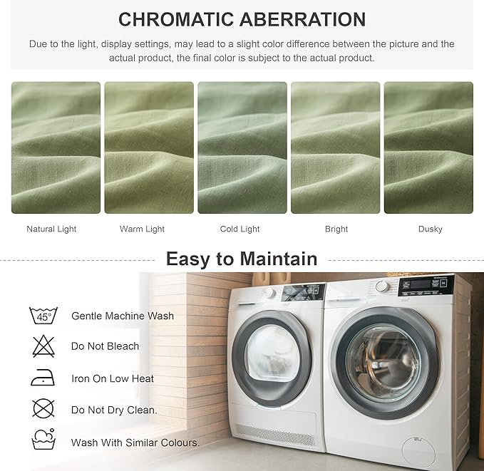 Simple&Opulence 100% Linen Duvet Cover Set 3pcs Natural French Basic Style Washed Flax Solid Color Breathable Soft Farmhouse Bedding with Button Closure (Sage Green, Full)