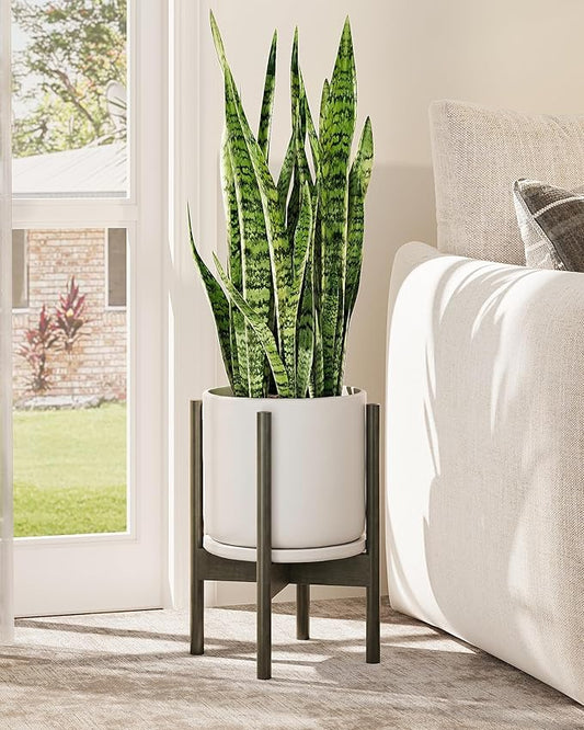 GENTINGBRO Adjustable Plant Stand Indoor, Bamboo Plant Stand Fits 8 9 10 11 12 Inches, Small Corner Planter Holder for Indoor Plants, Single Floor Plant Stands for Living Room Balcony, Tea Brown Tall