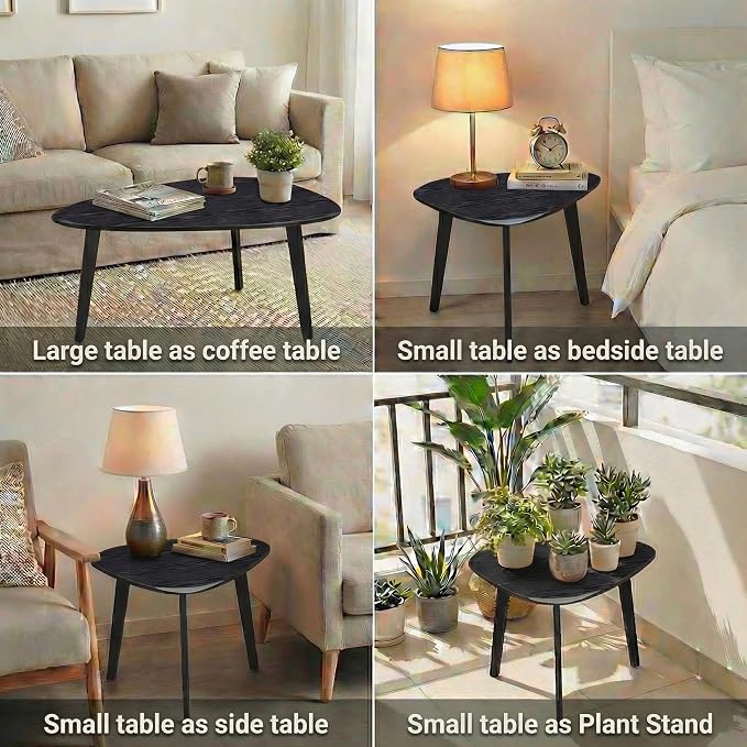 Nesting Coffee Table Set of 2-Mid Century Modern Wooden Coffee Table,Guitar Pick Stacking Tables with Solid Wood Legs,Small Coffee Tables for Small spaces,Living Room,Apartment,Balcony (Black)