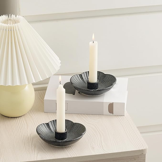 Ceramic Candlestick Holder， Candle Holder for Taper Candles,Incense, Santo Palo, Halloween Christmas Wedding Parties, Dining Room Home Decoration Display (Black)