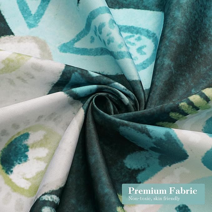 MitoVilla Boho Floral Teal Shower Curtain, Spring Flower Shower Curtains for Chic Elegant Bathroom Decor, Vintage Fabric Cloth Shower Curtain, Summer Colorful Abstract Leaves, 72x72