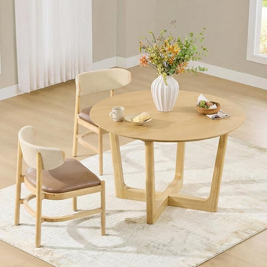 CHITA 47-inch Round Dining Table for 4, Modern Kitchen Table with Solid Rubberwood Legs, Easy Assembly Circle Table for Kitchen, Dining Room, Farmhouse(Oak)