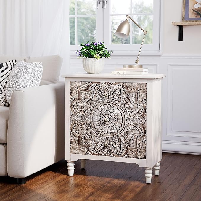 HOMPUS White 3 Drawer Dresser Set 2, Bedside Table Set of 2 with Storage, Vintage Nightstands with 3 Drawers, Small Storage Cabinet for Bedroom, Living Room, Easy to Assemble, White