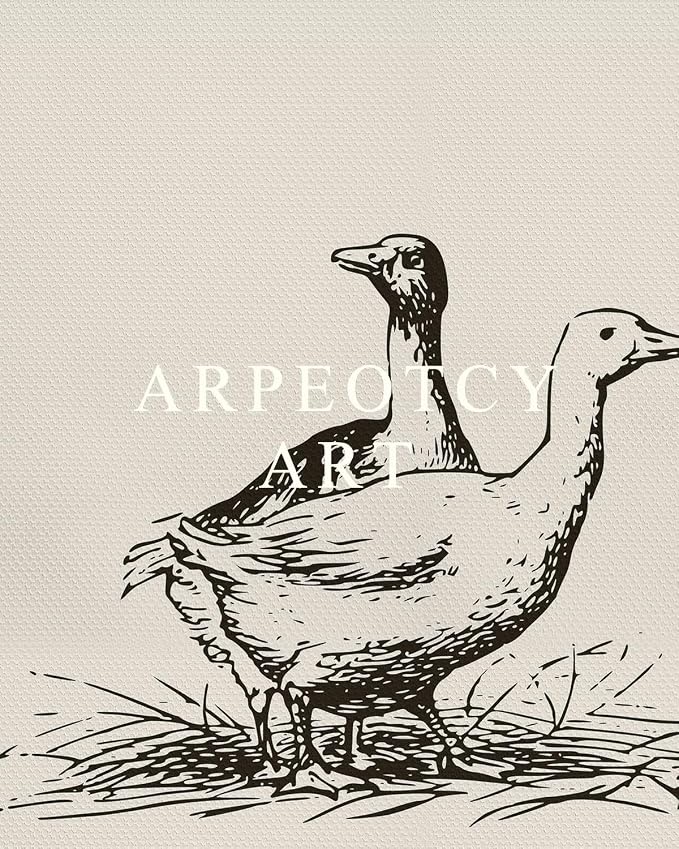 ARPEOTCY Vintage Framed Canvas Wall Art, 16x24 Inch Sketch Cute Duck Picture Nursery Decor, Large Animal Wall Art for Living Room Bedroom, Vintage Rustic Retro Home Decor Aesthetic