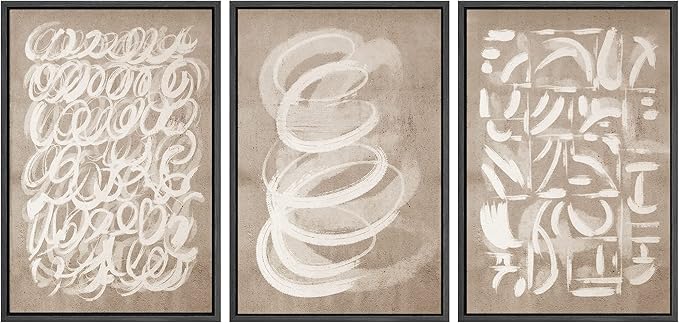 SIGNWIN Framed Canvas Print Wall Art Set Geometric Brown White Paint Collage Shapes Abstract Illustrations Modern Art Decorative Nordic Calm/Zen for Living Room, Bedroom, Office - 24"x36"x3 Black