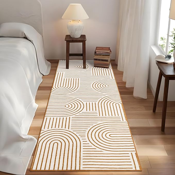 Modern Rug 2x6 Runners for Hallways, Abstract Kitchen Runner Rugs Non Slip Bath Runners, Rainbow Washable Runner Rug for Bedroom, Soft Long Rugs for Entryway Bathroom Laundry Dorm, Orange