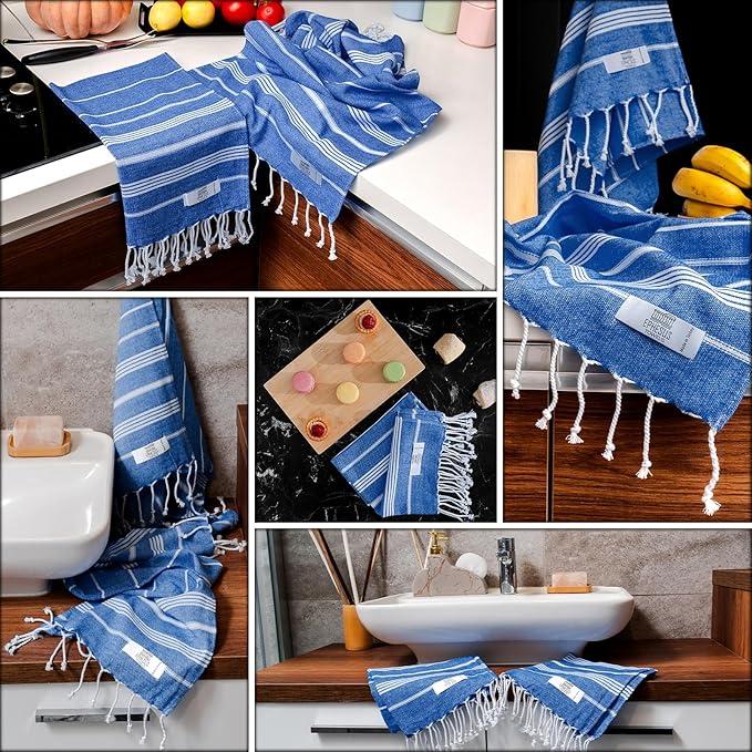 Hand Towels - Set of 2 | 18" x 30" - Decorative Turkish Hand Towel for Bathroom, Kitchen, Guest, Face, Hair, Tea, Dishcloth (Sultan, Oil Blue)