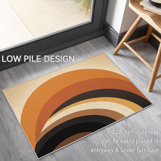 Retro Arch Rugs for Bedroom - Washable Mid Century Modern Rugs for Living Room - 6x8 ft - Abstract MCM Design Area Rug & Home Decor - 70s Minimalist Indoor Carpet with Non Slip Backing