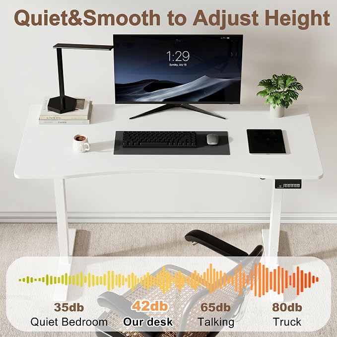Solid Wood Electric Standing Desk 55"x23.6"Home Office Desk,Adjustable Workbench with 3 Stages Single Motor, Computer Workstation with T-Shaped Metal Bracket,Walnut Standing Table for Gaming(1 Box)