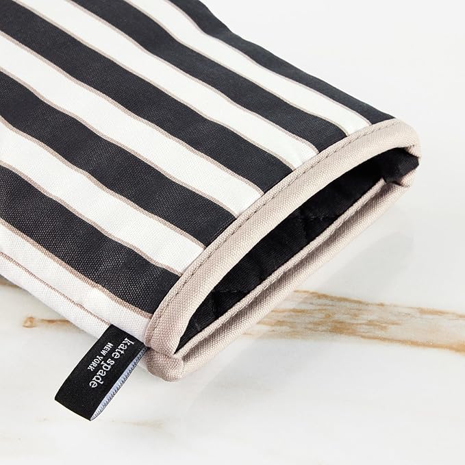 Kate Spade New York Botanical Stripe Mini Oven Mitt 2-Pack Set, 5.5" x 8", Black/Beige