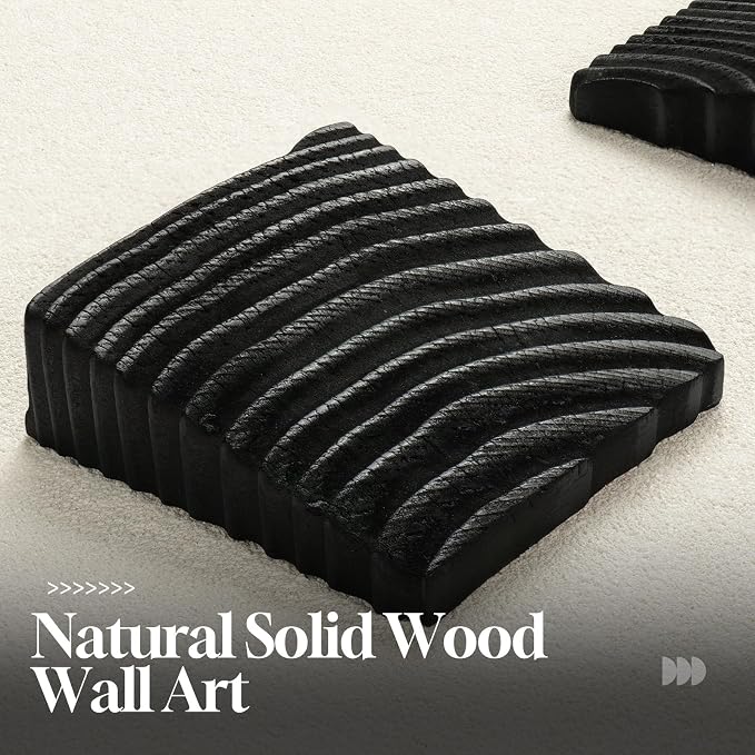 Cuspin Large 3D Wood Wall Art for Living Room, Minimalist Black Wooden Blocks artwork for walls, Modern Brown Textured Paintings Wall Decor for Bedroom Dining Room Office Hallway