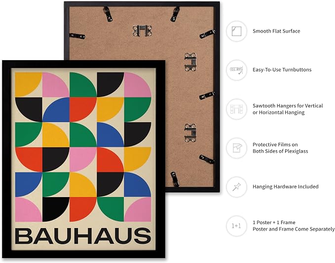 Poster Master Bauhaus Poster - Triangles Print - Geometric ART - Abstract ART - Graphic Design Style - Chic Boho - Mid Century Modern - Living Room or Bedroom Decor - 11x14 Black Framed