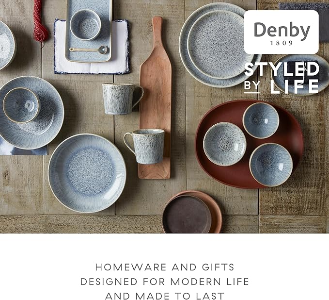 Denby - Halo Speckle Dinner Set For 4-12 Piece Reactive Glaze Ceramic Stoneware Grey, Neutral, Blue Tableware Set - Dishwasher Microwave Oven Safe - Scratch Chip Resistant