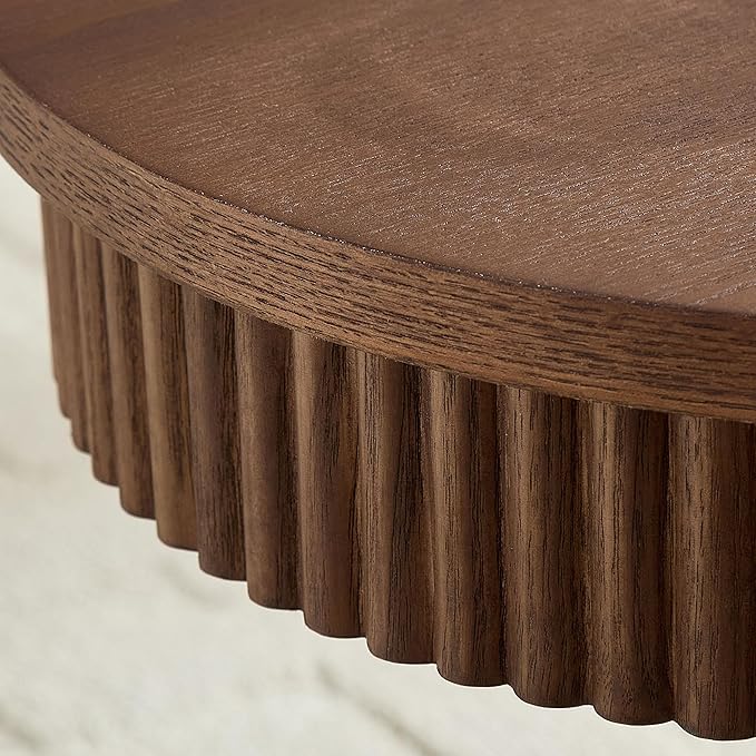 47.24" Oval Coffee Table Modern Handcraft Drum Center Table with Sturdy Pedestal for Living Room Apartment, Walnut
