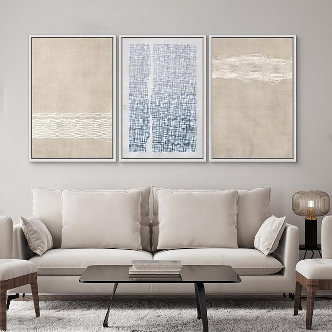 SIGNWIN Framed Canvas Print Wall Art Set Tan Blue Geometric Landscape Abstract Shapes Cozy Neutral Modern Art Decorative Boho Relax/Zen Nordic for Living Room, Bedroom, Office - 16"x24"x3 White