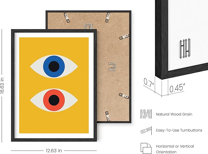 HAUS AND HUES Mid-Century Modern Art Print – Bauhaus Poster, Retro Evil Eye Wall Decor, Geometric Yellow Abstract Art (Black Frame, 12x16)