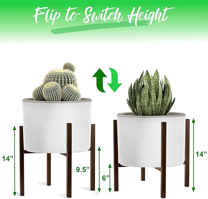 Sorbus Adjustable Metal Plant Stand – Mid Century Style Flower Pot Holder, 10 to 16 Inches Planter Stand for Modern Home Décor, Houseplants – Plant & Pot NOT INCLUDED (Brown, 2 Pack)
