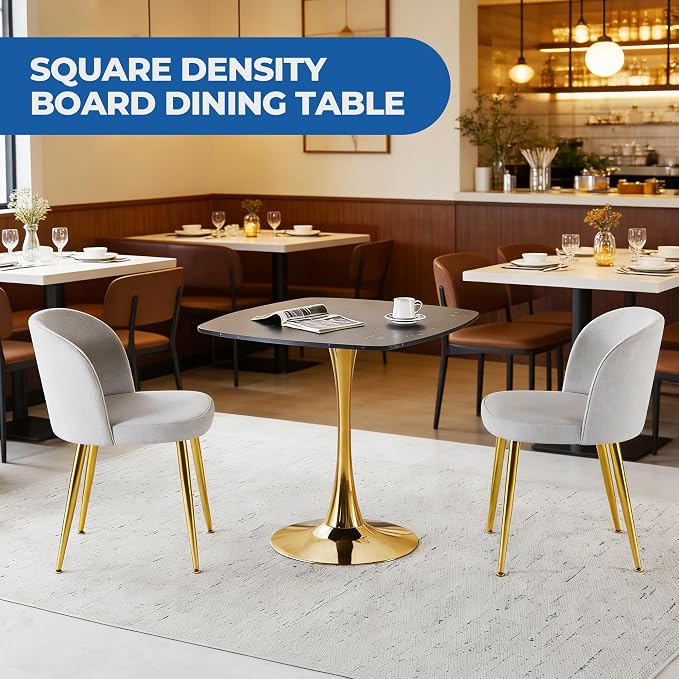 31.5 Inch Black and Golden Square Dining Table for 2-4 Person,Mid-Century Black Tulip Table Kitchen Dining Table with MDF Tabletop and Pedestal Base for Home Kitchen