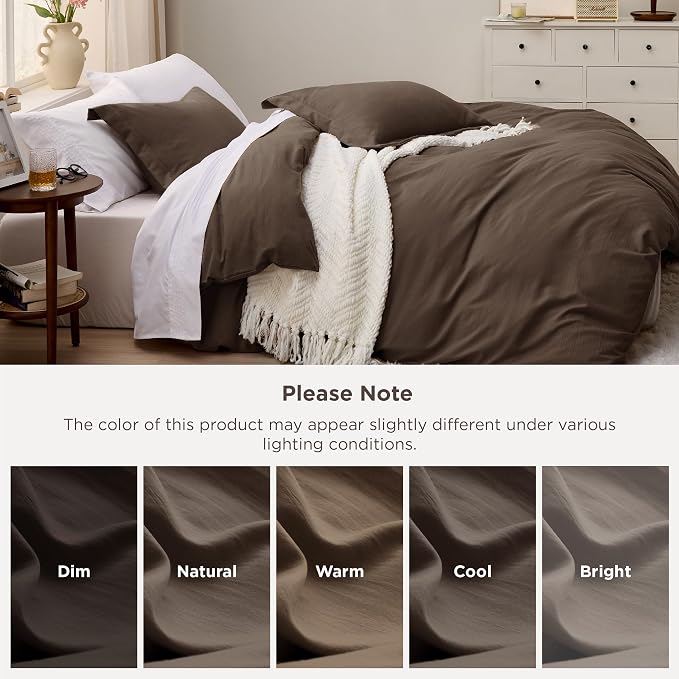 Bedsure Dark Brown Duvet Cover Full Size - 3 Pieces Prewashed Soft Cotton-Like Polyester Bedding Set, Includes 1 Duvet Cover 80x90 Inches with Zipper Closure & 2 Pillow Shams, No Comforter