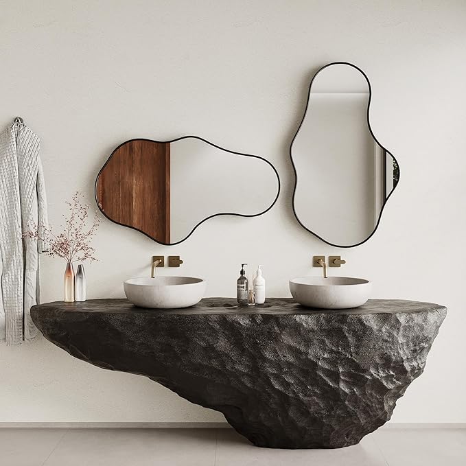 Irregular Wall Mirror - Black Wall Mirrors Decorative 26"x 43" Wavy Asymmetrical Abstract Mirror Aviation Aluminum Alloy Frame Unique for Vanity, Entryway, Bathroom, Bedroom, Living Room, Cloakroom