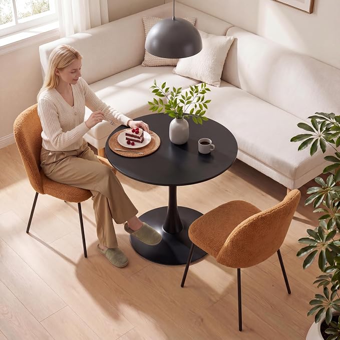 24 Inch Round Dining Table,Mid-Century Tulip Table with Metal Pedestal Base,Modern Leisure Table for Small Space Kitchen Dining Room,Easy Assembly,Black