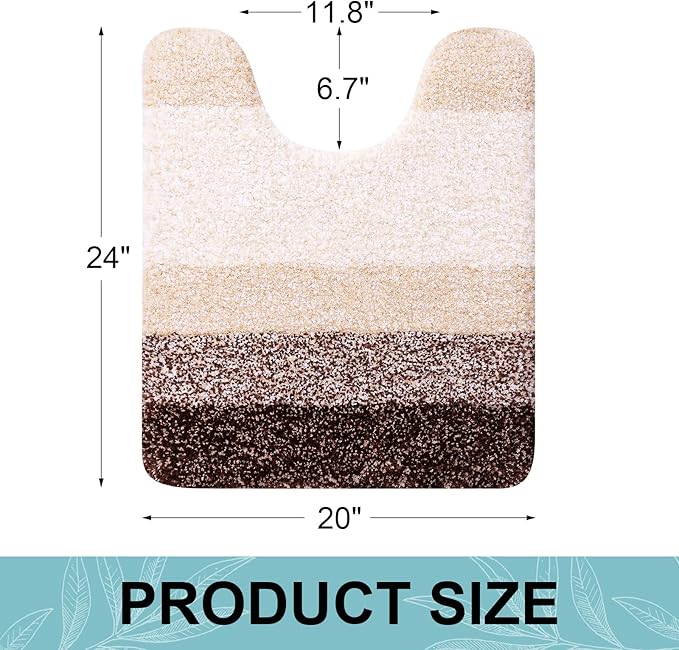 Arotive Microfiber Bathroom Rugs, Shaggy Soft and Absorbent Contour Toilet Rugs, Non-Slip, Thick Plush Machine Washable Dry Bath Mats for Toilet Base, 24x20, Brown, U-Shape
