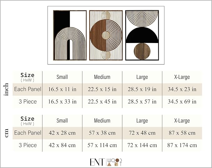 Geometric Mid Century Wood Wall Art Set, Scandinavian Boho Wooden Wall Decor, Modern Abstract Triptych Panels, Large Housewarming Gift for Living Room and Bedroom