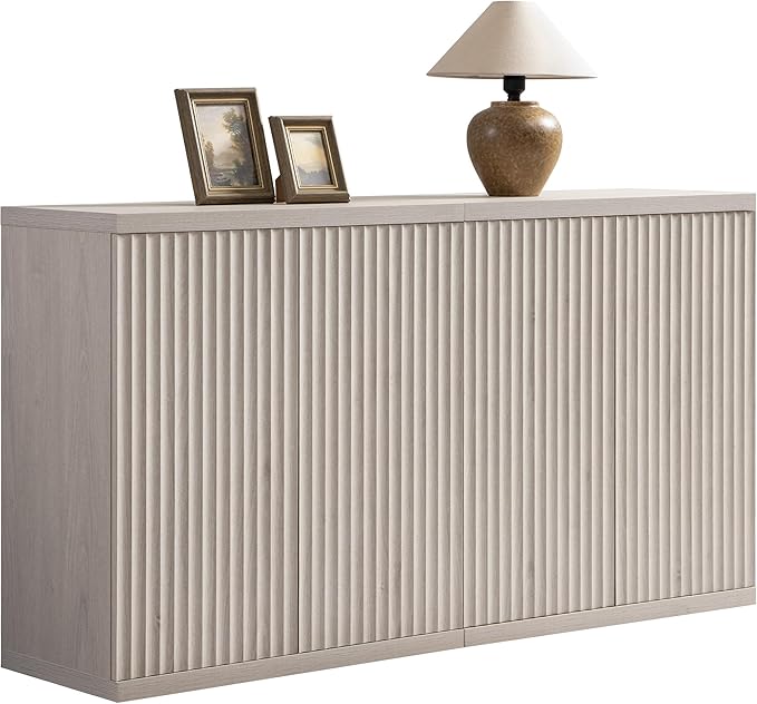 SICOTAS Buffet Cabinet with Storage Accent Sideboard Modern Credenza with Doors & Shelves Fluted Media Console Mid Century Coffee Bar Table for Living Room Kitchen Dining Room Hallway（2PCS）