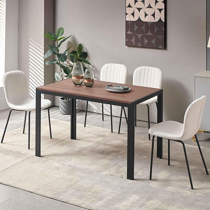 NORDICANA 5 - Piece Dining Set, Industrial Style 47 in Kitchen Table with Beige Faux Fur Dining Chairs for 4 Person, Dining Room Table Set for Dinette, Breakfast Nook Breakfast Nook
