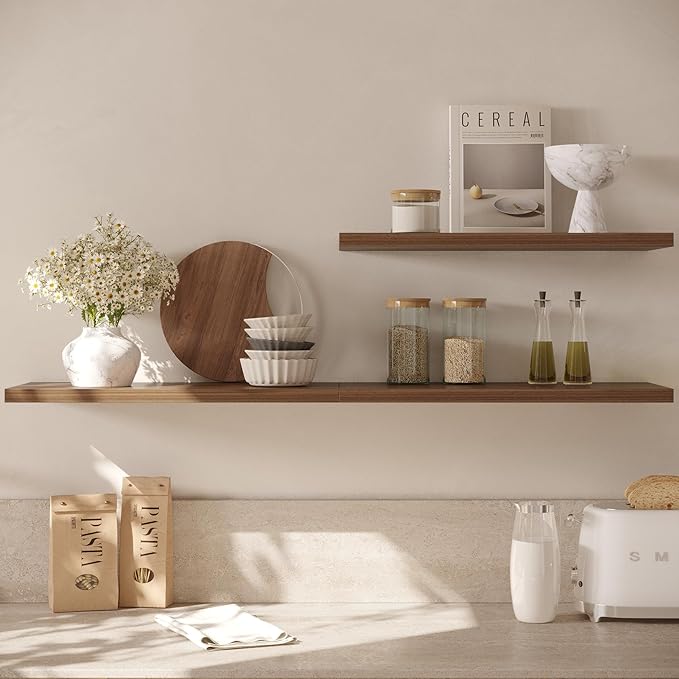 Wall Shelf Set of 1, Walnut Floating Shelves 30 in W x 10 in D x 1 in H, Wooden Floating Wall Shelf with Invisible Brackets for Living Room/Bedroom/Bathroom/Kitchen Storage and Decor