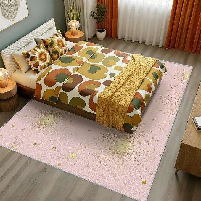 Starburst Rug Large 7x10 Mid Century Modern Retro Star Pattern Area Rugs for Living Room, Bedroom, Starburst Home Decor Accessories Indoor Carpet, Non Slip & Machine Washable
