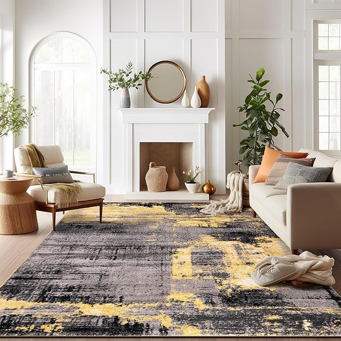 Rugshop Modern Abstract Design Non Shedding Soft Ideal for Living Room,Bedroom,Kitchen Area Rug 7' 10" x 10' Yellow