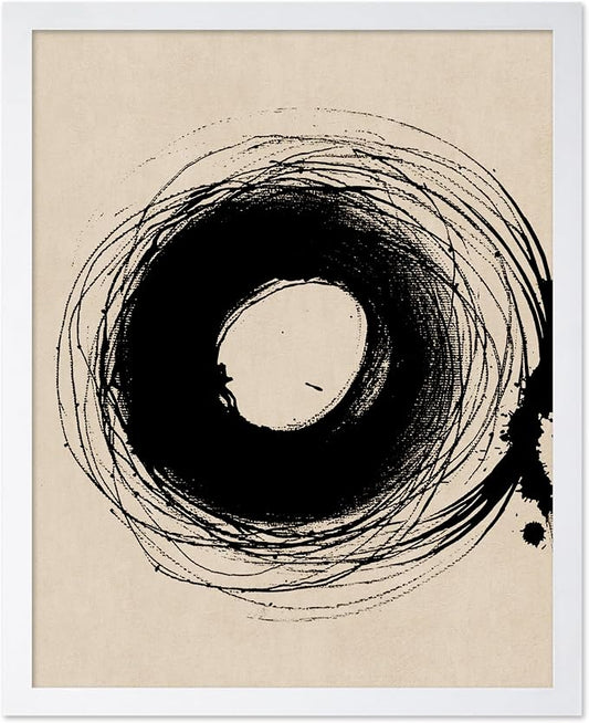 Poster Master Handmade Circle Drawing Poster - Ink Brush Print - Drawing Art - Sketch Design - Abstract Illustration - Great Bedroom or Living Room Wall Decor - 8x10 White Framed