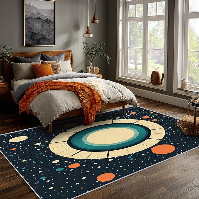 Mid Century Modern Rugs 3x4, Abstract Retro Washable 3 x 4 Area Rug for Living Room, Bedroom, Low Pile Non Slip Stain Resistant Carpet, Mid Century Home Decor Accessories & M894