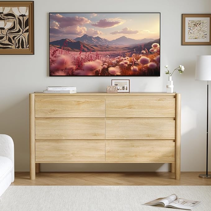 Dresser for Bedroom,6-Drawers,47" Wide Farmhouse Large Dressers & Chest,4 Solid Wood Legs,TV Stand, Storage Organizer Furniture for Bedroom(Oak)